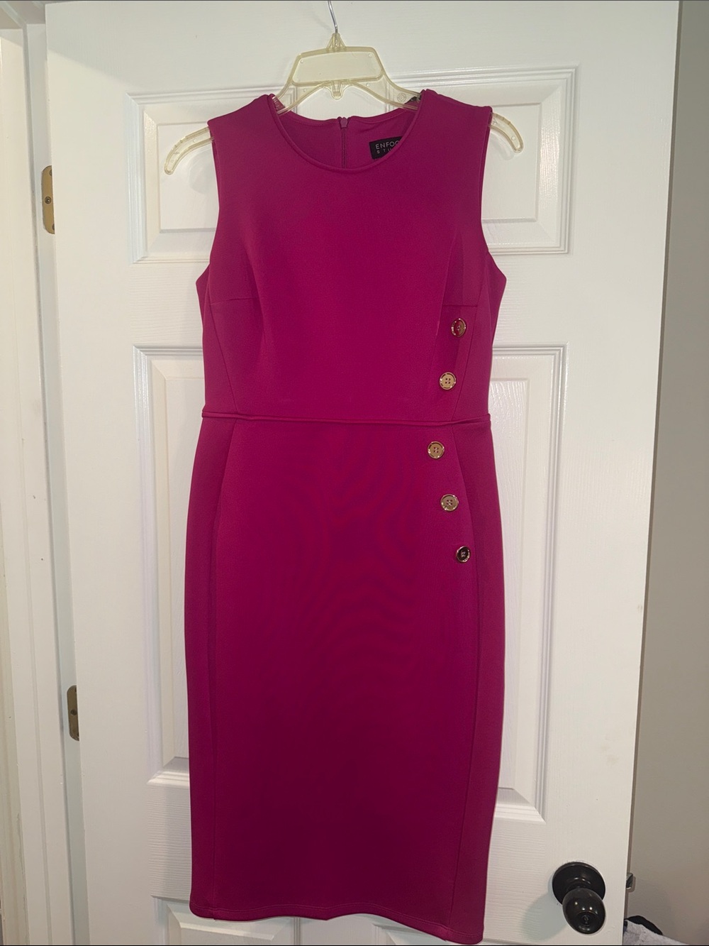 Enfocus Studio Fuchsia Sleeveless Sheath Dress with Side Buttons